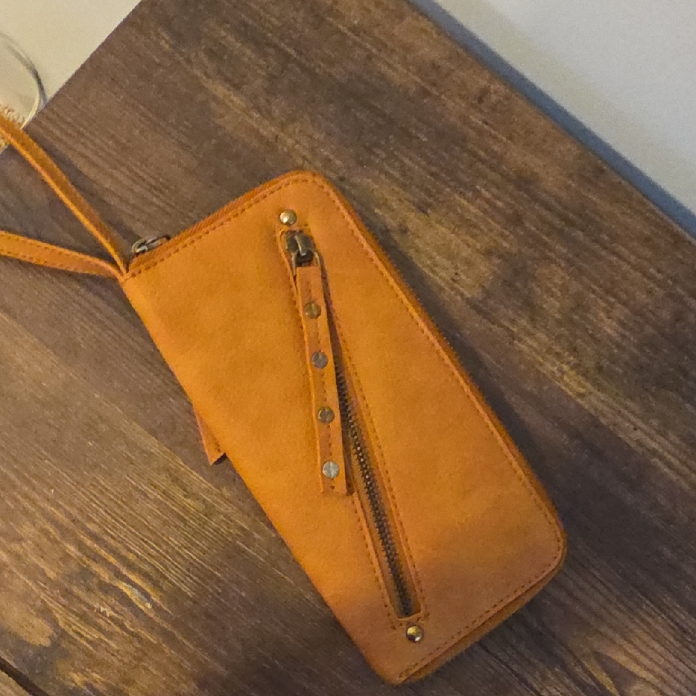 Elegant Orange Leather Wristlet